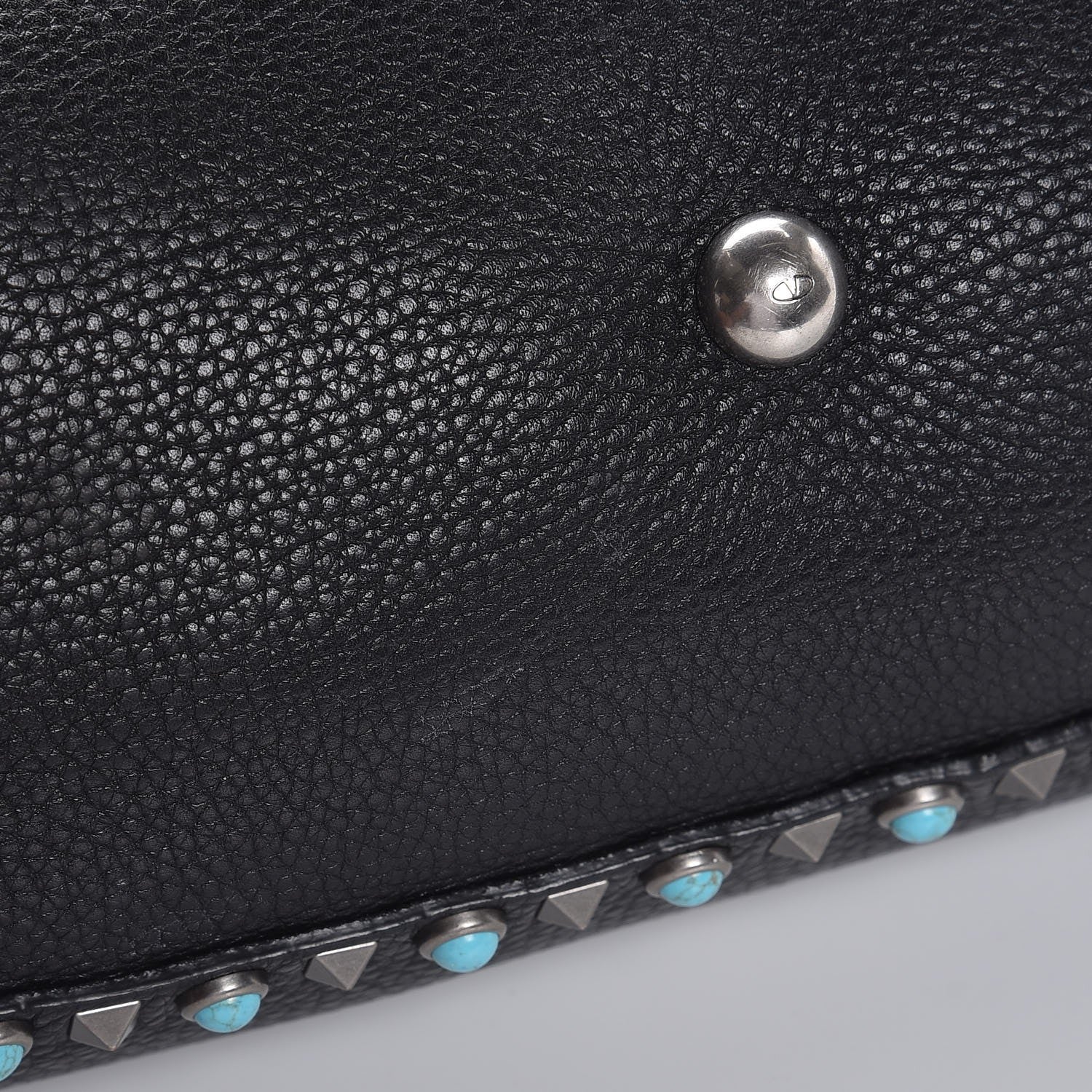 Valentino Garavani Grained Calfskin Turquoise Medium Rockstud Rolling Tote Black 10 of 13