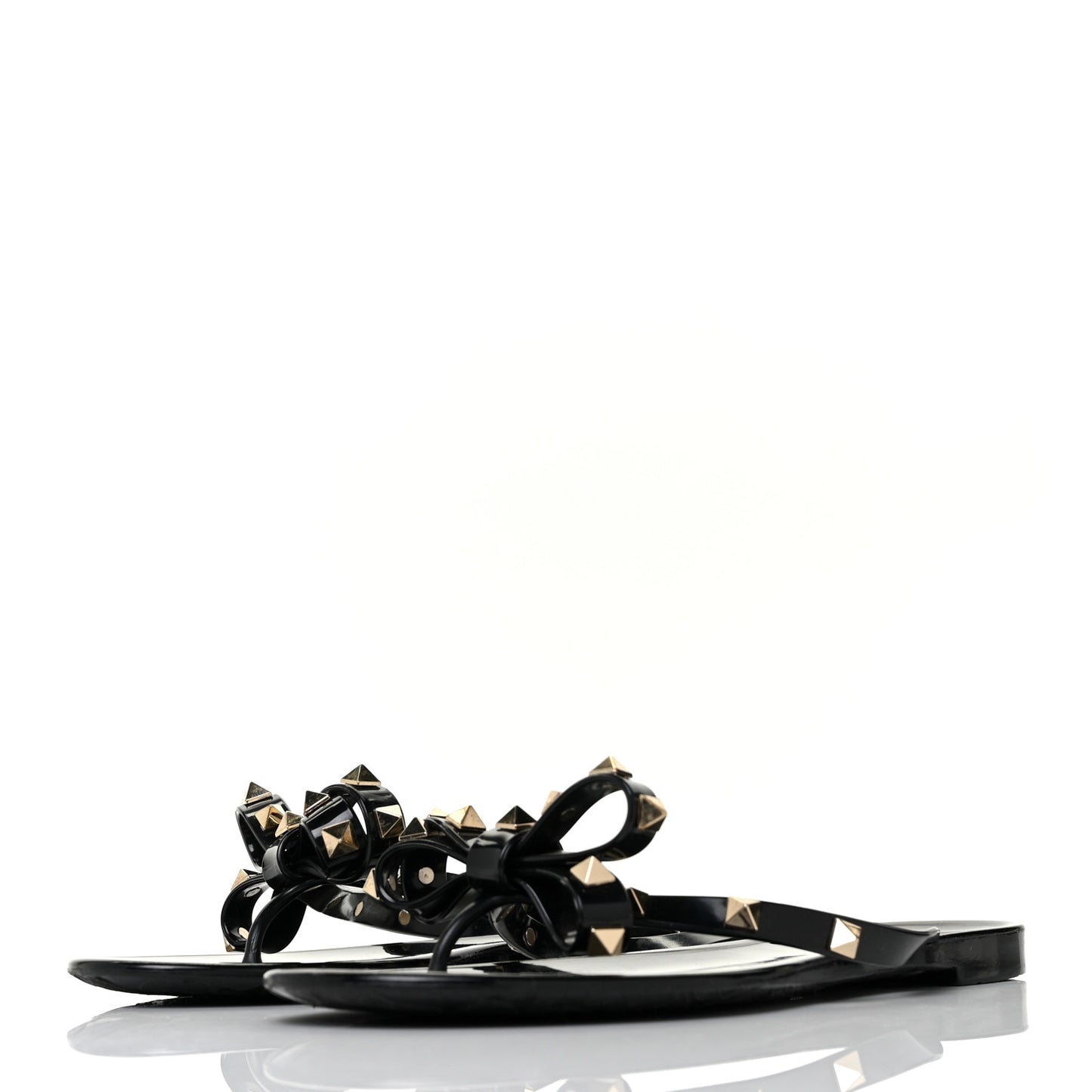 PVC Jelly Rockstud Bow Thong Sandals 37 Black