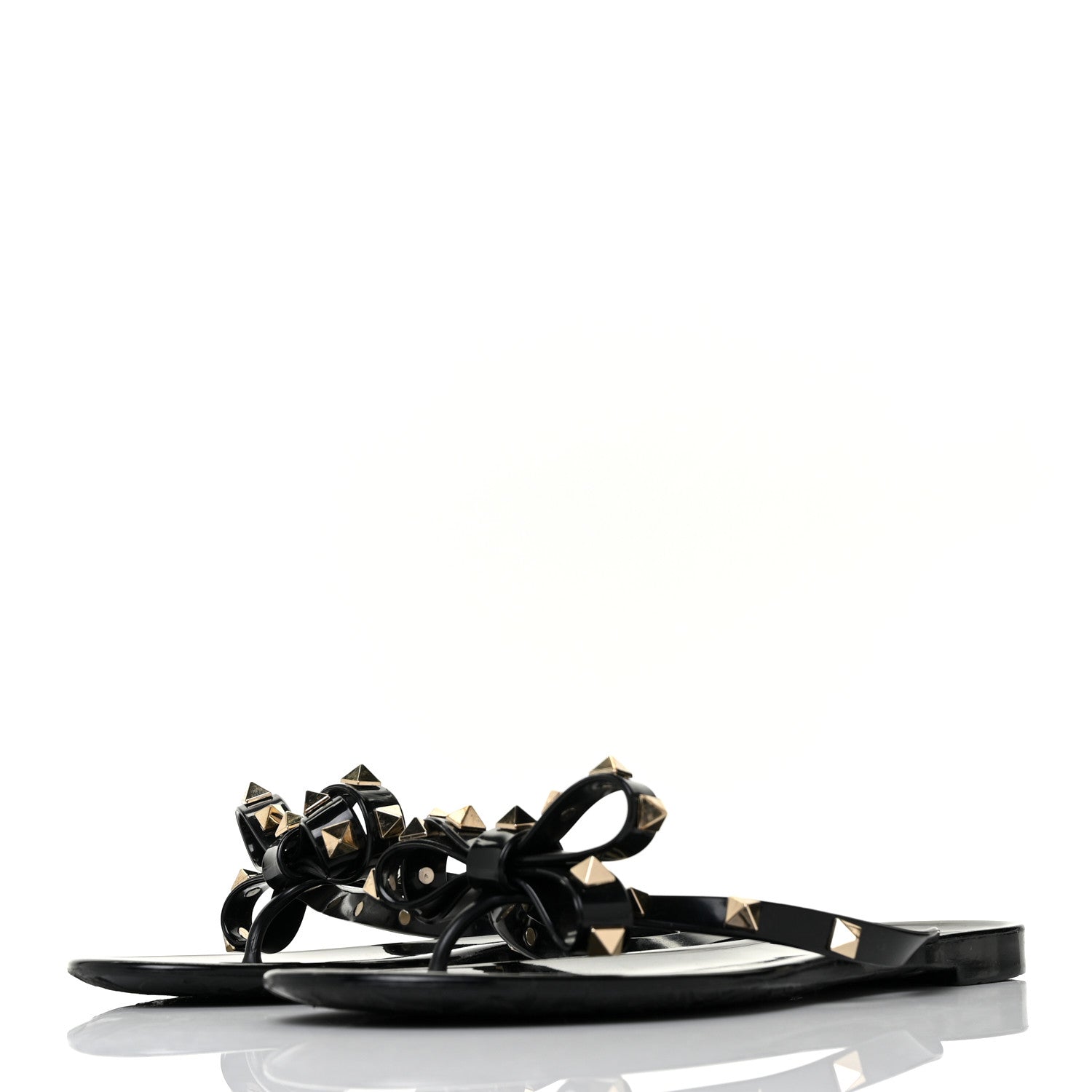 Valentino Garavani PVC Jelly Rockstud Bow Thong Sandals 37 Black 3 of 7