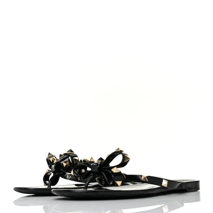 Valentino Garavani PVC Jelly Rockstud Bow Thong Sandals 37 Black 3 of 7