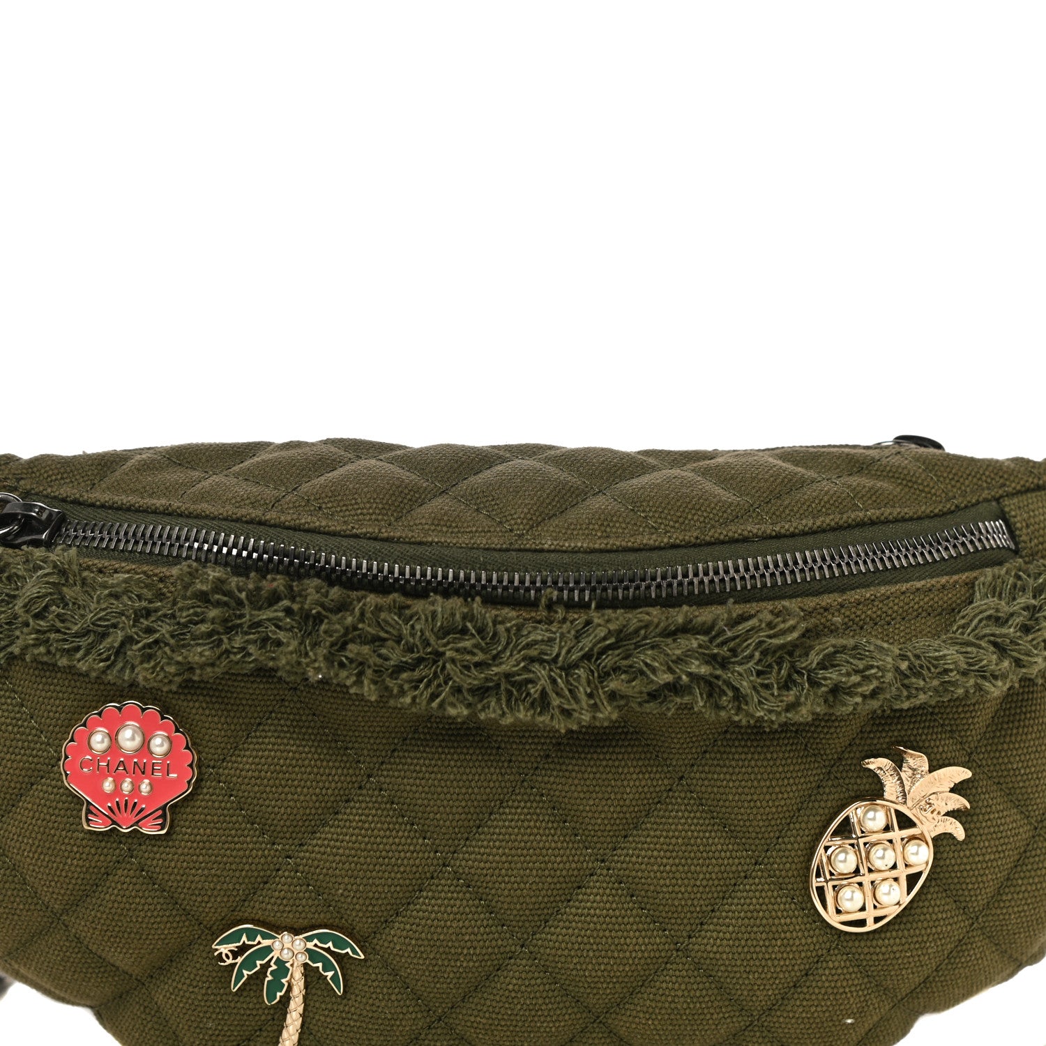 Chanel Canvas Lambskin Quilted Coco Cuba Charms Waist Bag Khaki 8 of 11