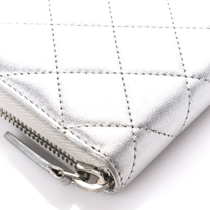 Chanel Metallic Lambskin Quilted Large Gusset Zip Around Wallet Silver 9 of 11