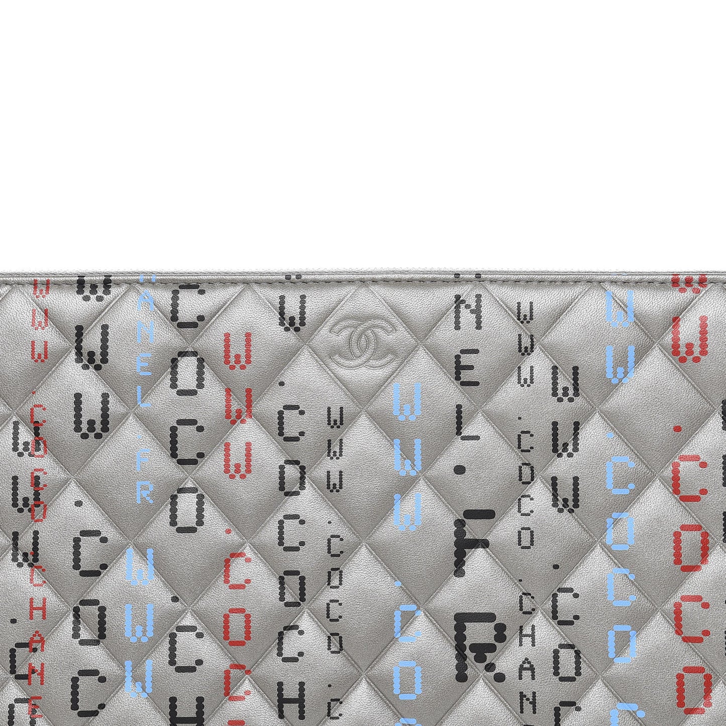 Metallic Lambskin Quilted Large Data Center Cosmetic Case Silver