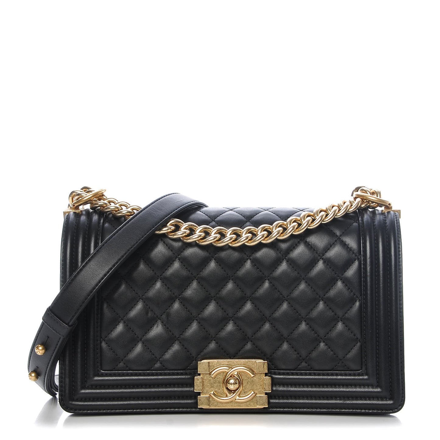 Lambskin Quilted Medium Boy Flap Black