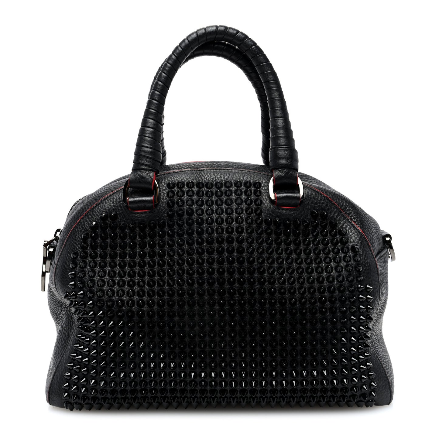 Grained Calfskin Studded Panettone Bowling Bag Black