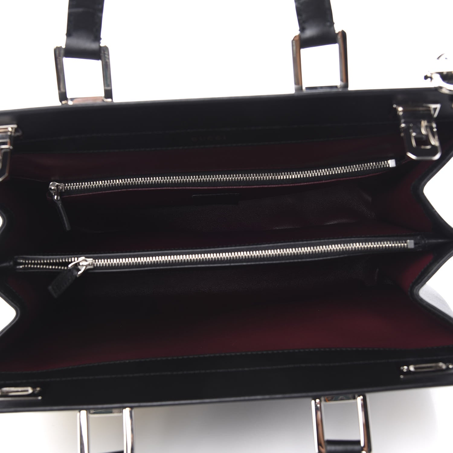 Gucci Smooth Calfskin Diagonal Striped Medium Zumi Top Handle Bag Black Beige 5 of 10