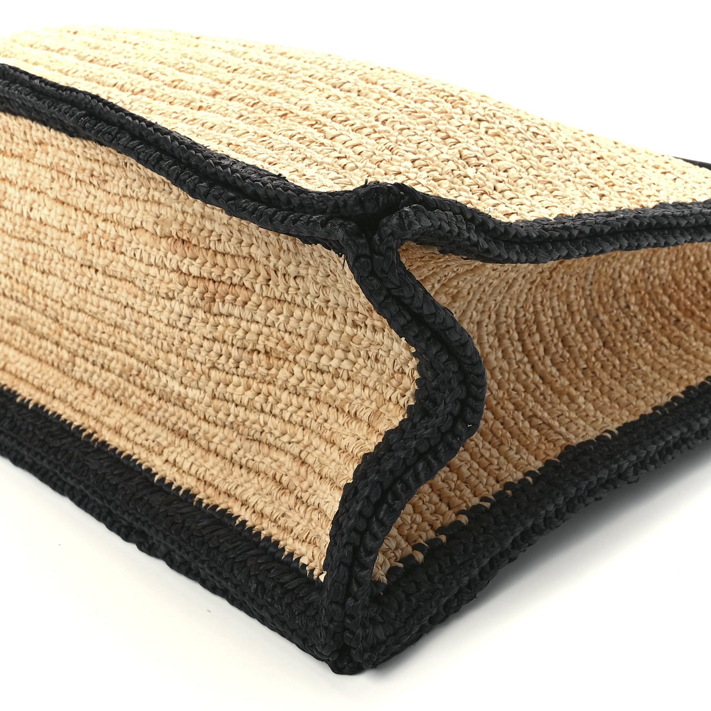 Raffia Calfskin Rive Gauche Tote Naturale Black