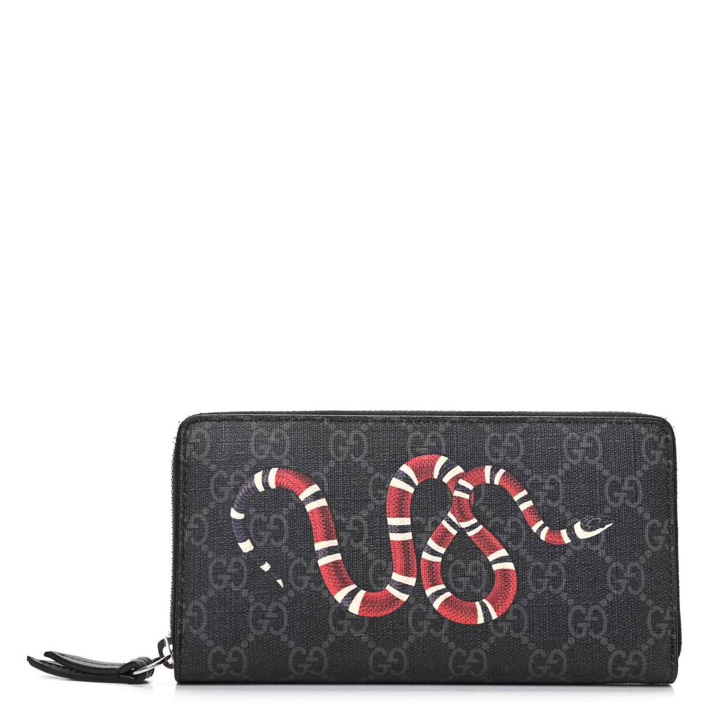 GG Supreme Monogram Kingsnake Zip Around Wallet Black Grey