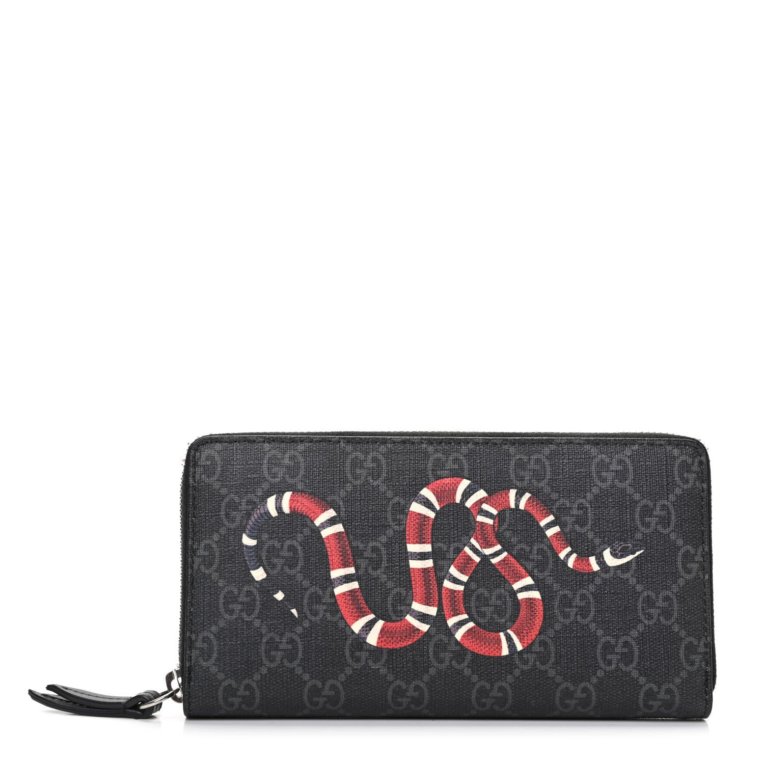 Gucci GG Supreme Monogram Kingsnake Zip Around Wallet Black Grey 1 of 8
