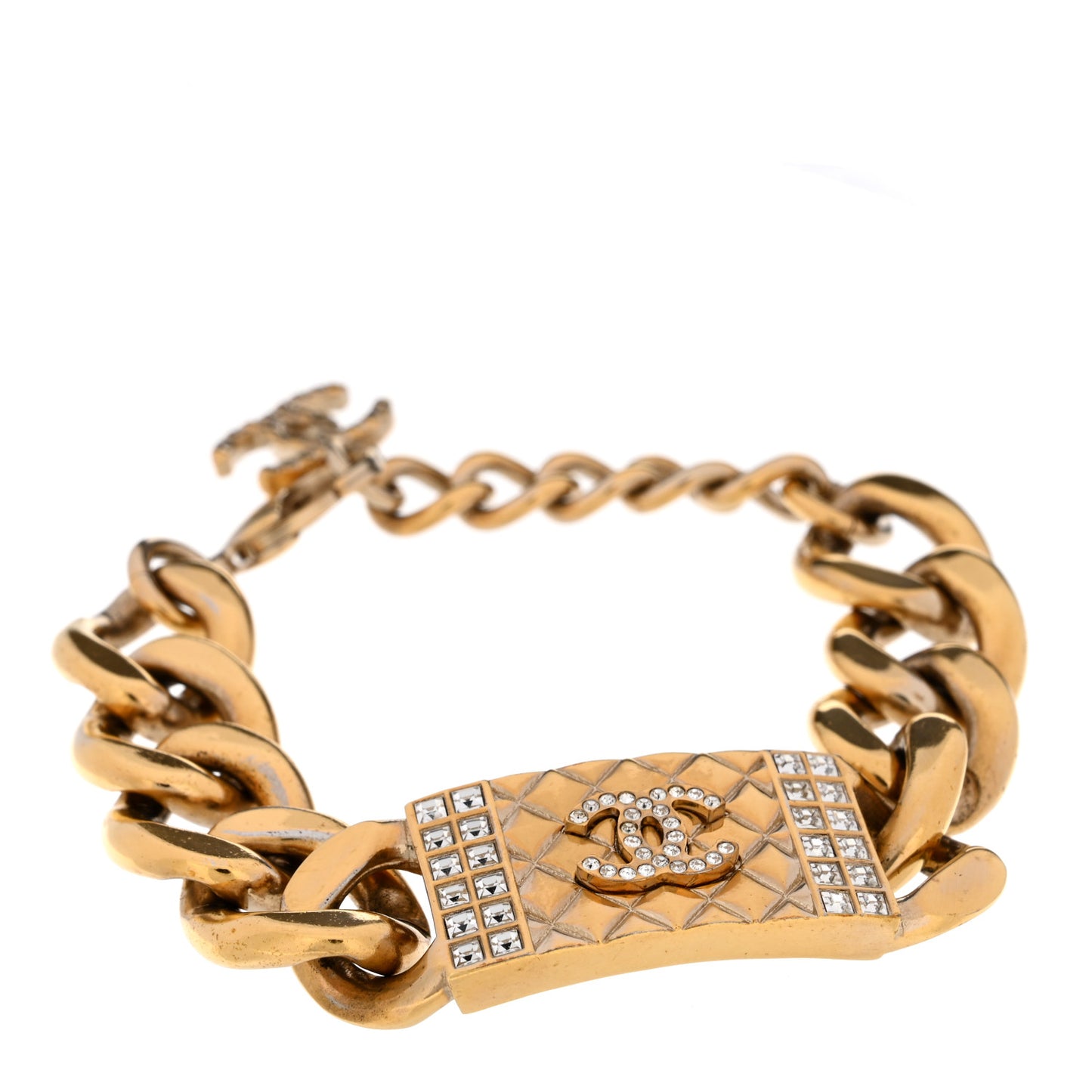 Crystal CC Chain ID Bracelet Gold