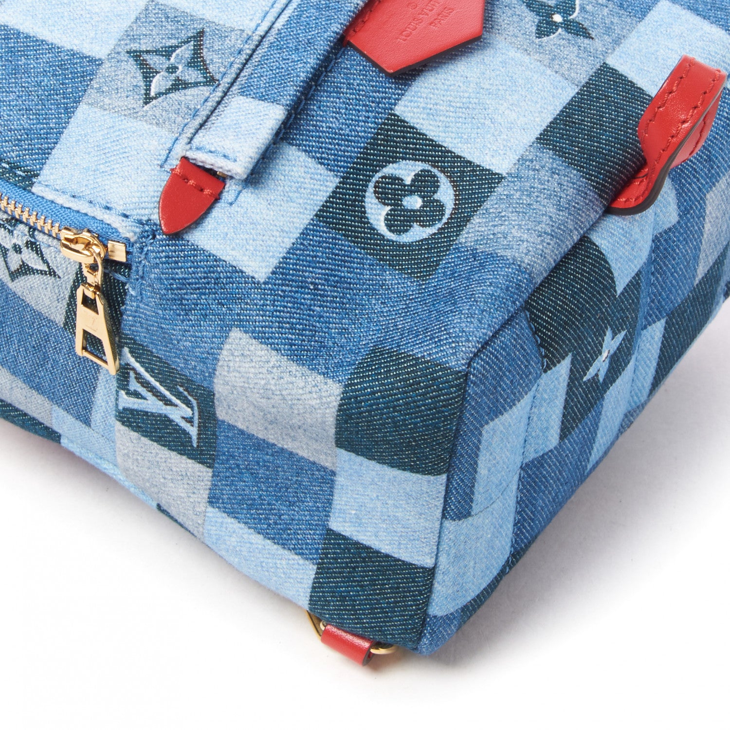 Louis Vuitton Denim Damier Monogram Patchwork Palm Springs Backpack Mini Blue Rouge 5 of 7
