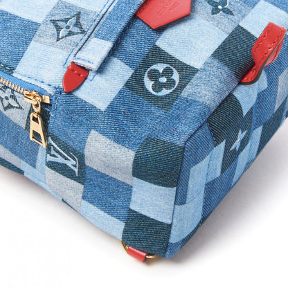 Louis Vuitton Denim Damier Monogram Patchwork Palm Springs Backpack Mini Blue Rouge 5 of 7