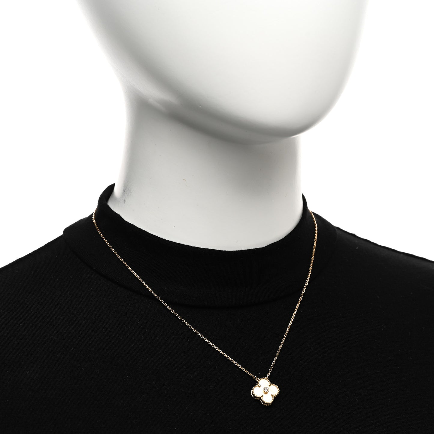 18K Yellow Gold Diamond Yellow Mother of Pearl Vintage Alhambra Pendant Necklace