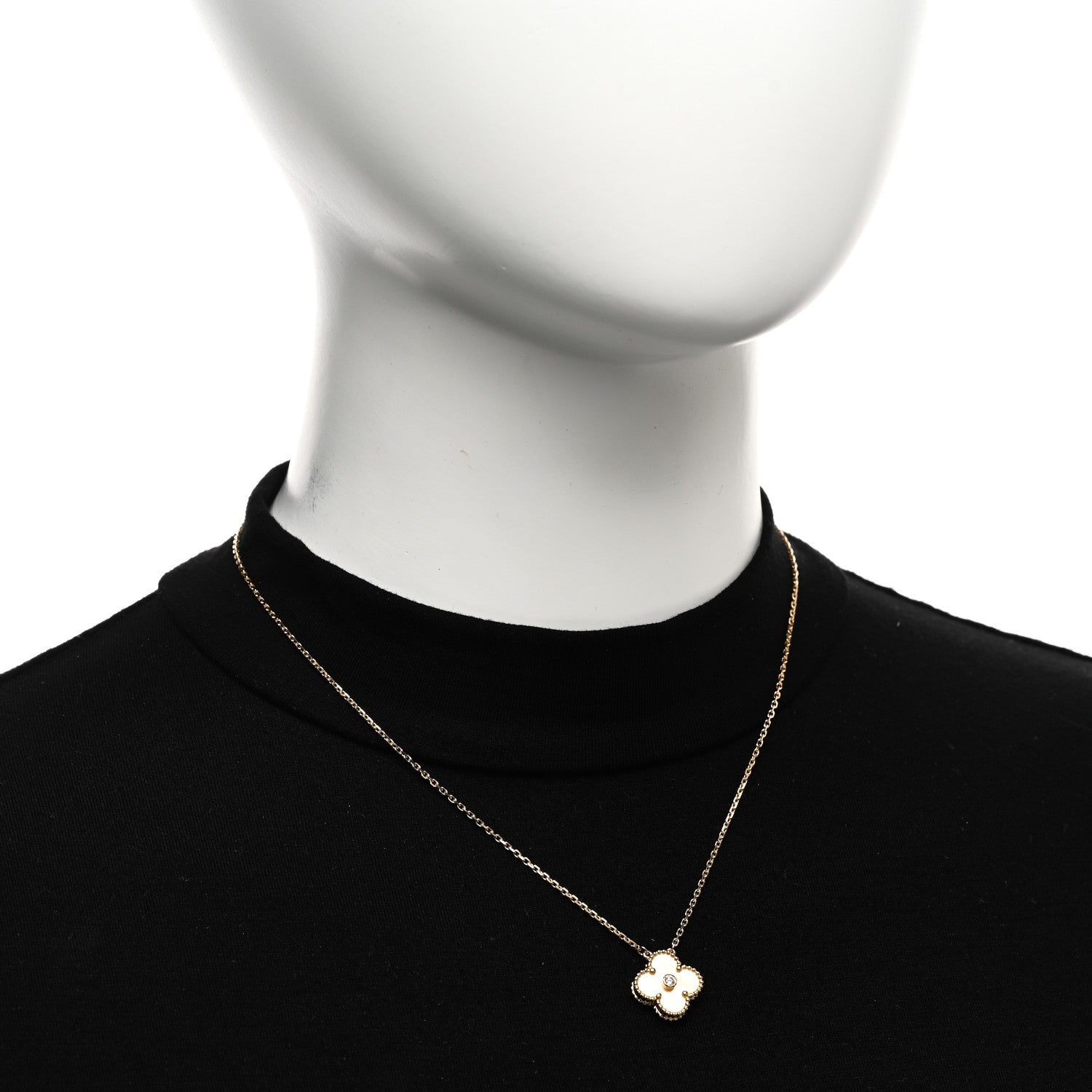 Van Cleef & Arpels 18K Yellow Gold Diamond Yellow Mother of Pearl Vintage Alhambra Pendant Necklace 2 of 4