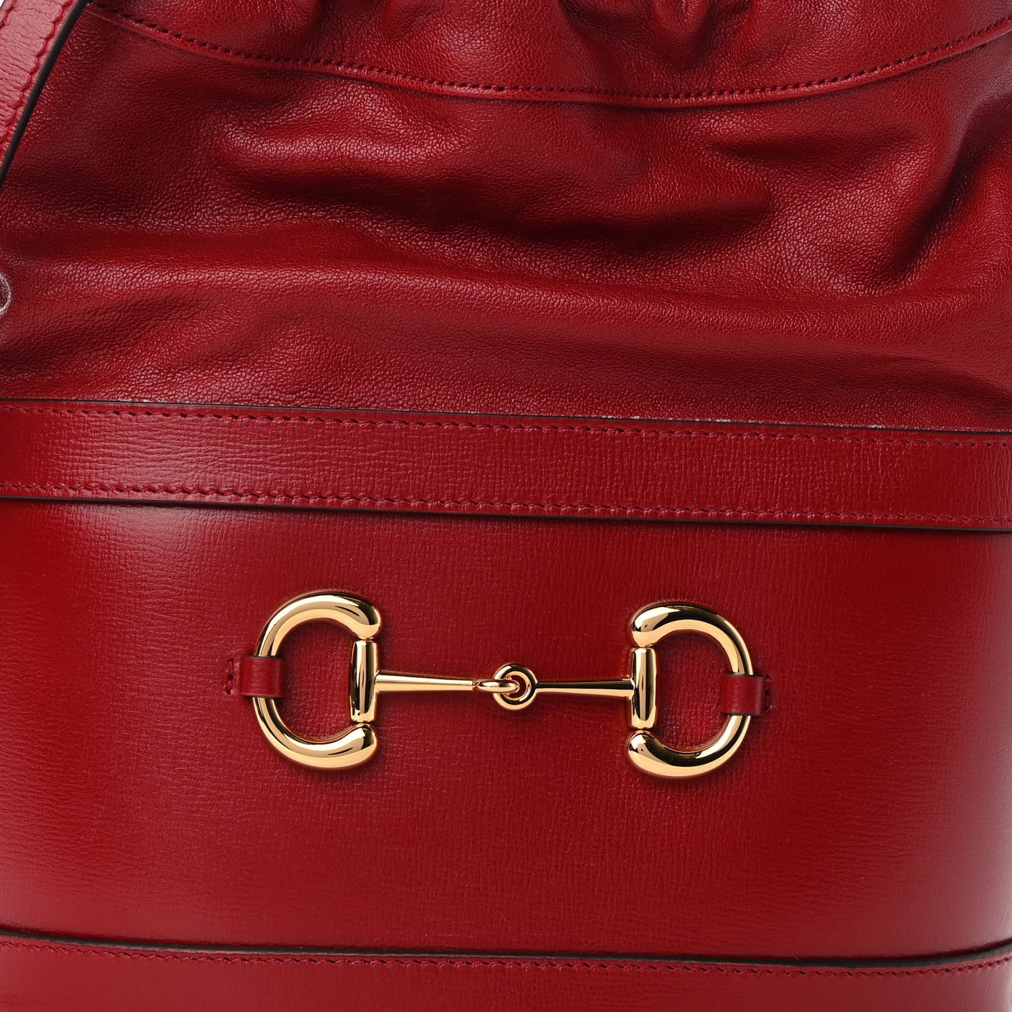 Azalea Sakai Calfskin Horsebit 1955 Drawstring Bucket Bag New Cherry Red