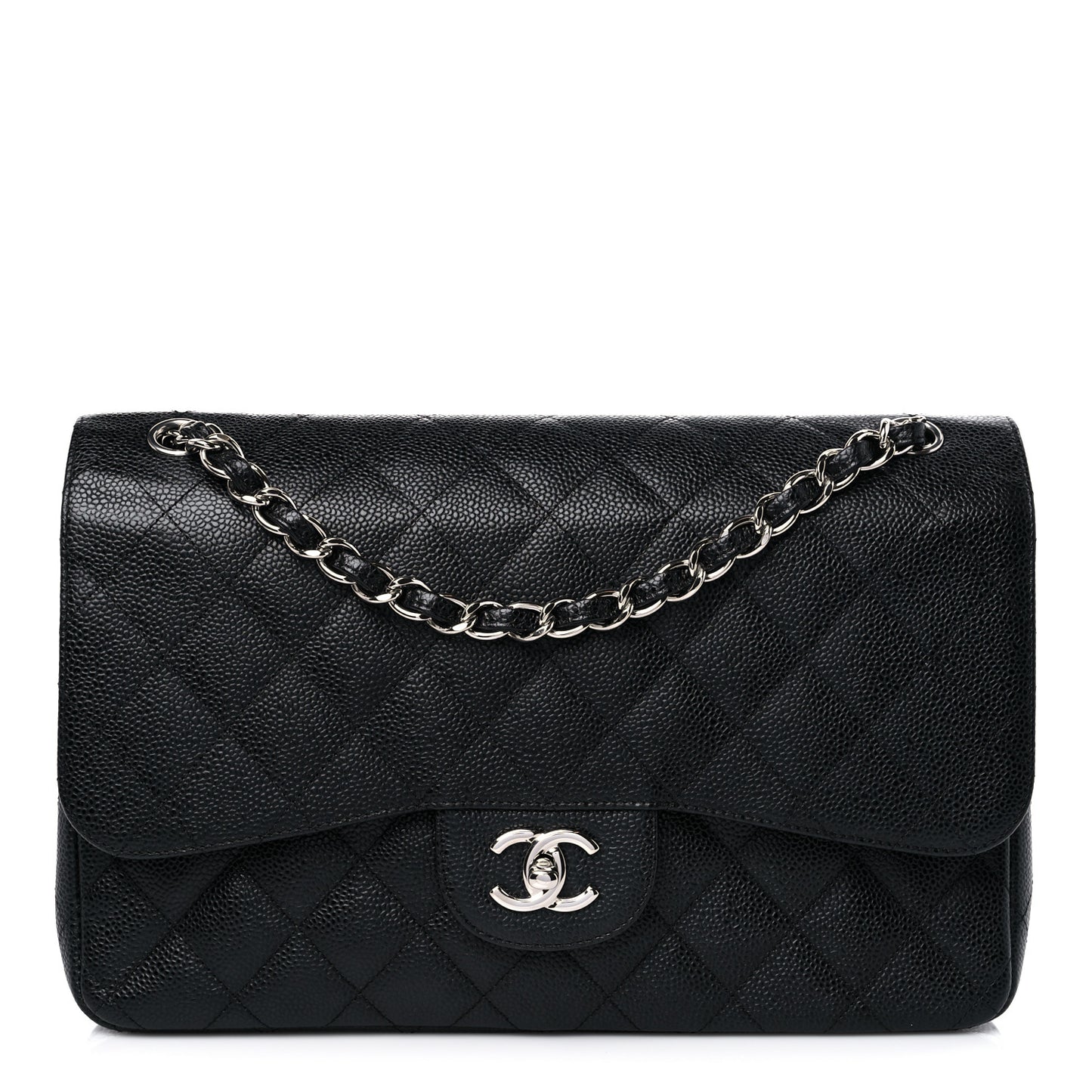 Caviar Quilted Jumbo Double Flap Black