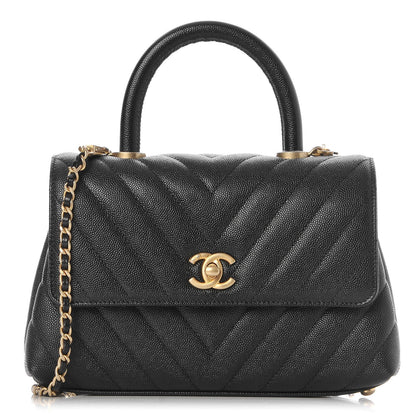 Chanel Caviar Chevron Quilted Mini Coco Handle Flap Black 1 of 8