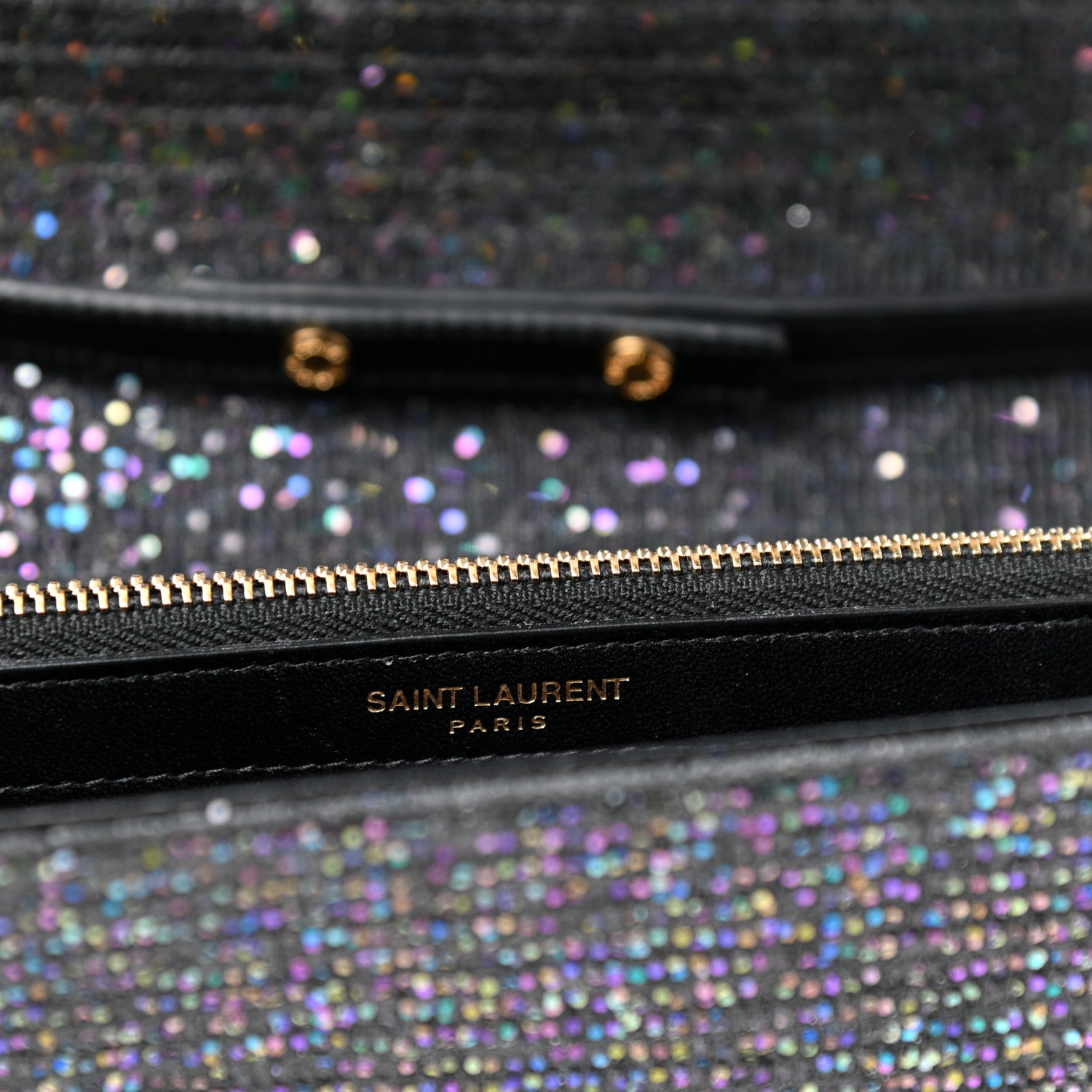 Saint Laurent Glitter Classic Monogram Chain Wallet Black Multicolor 6 of 10