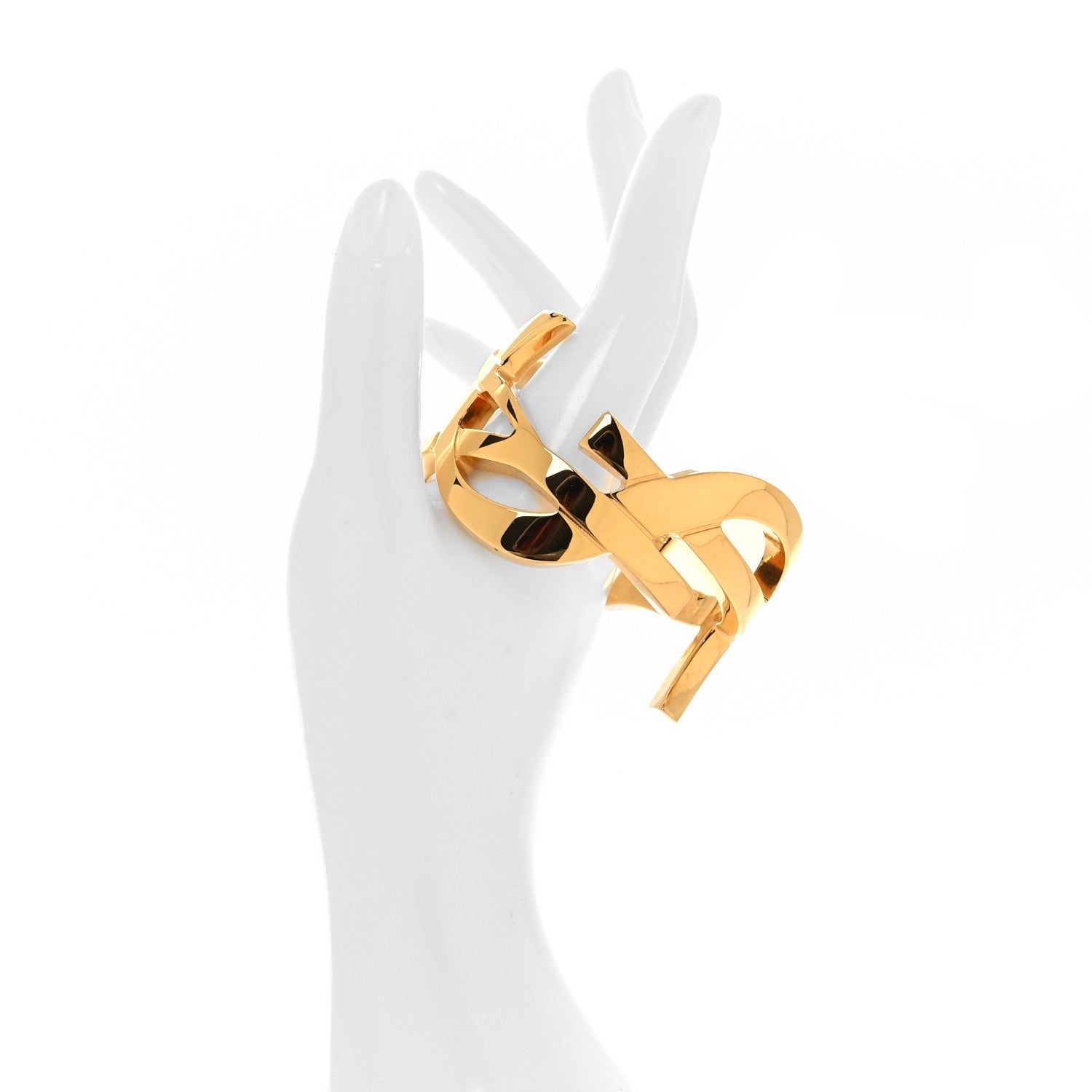 Saint Laurent Brass Monogram Medium Cuff Bracelet Gold 2 of 4