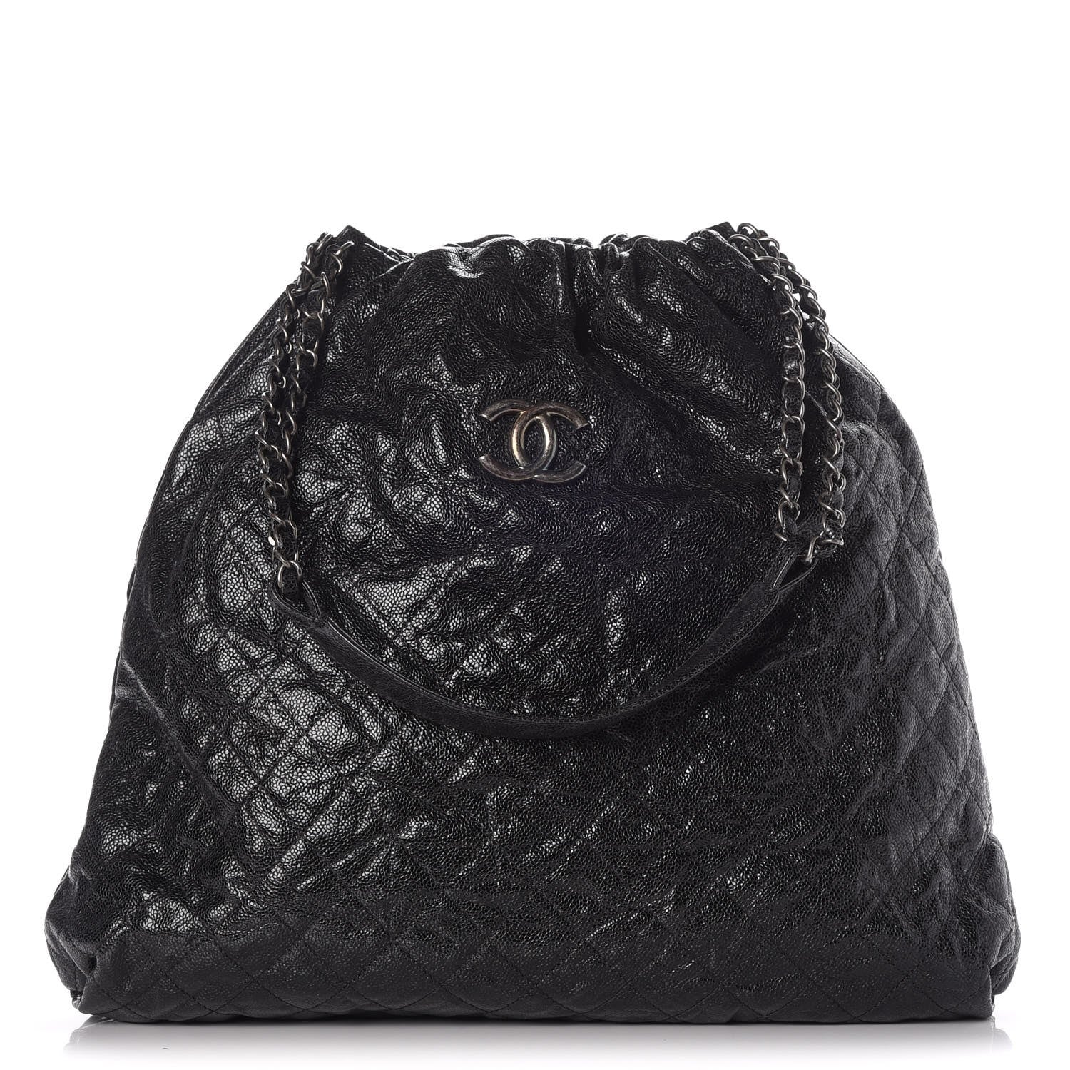 Chanel Distressed Glazed Caviar Quilted Large Elastic Tote Black 1 of 8