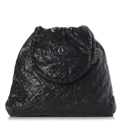 Chanel Distressed Glazed Caviar Quilted Large Elastic Tote Black 1 of 8
