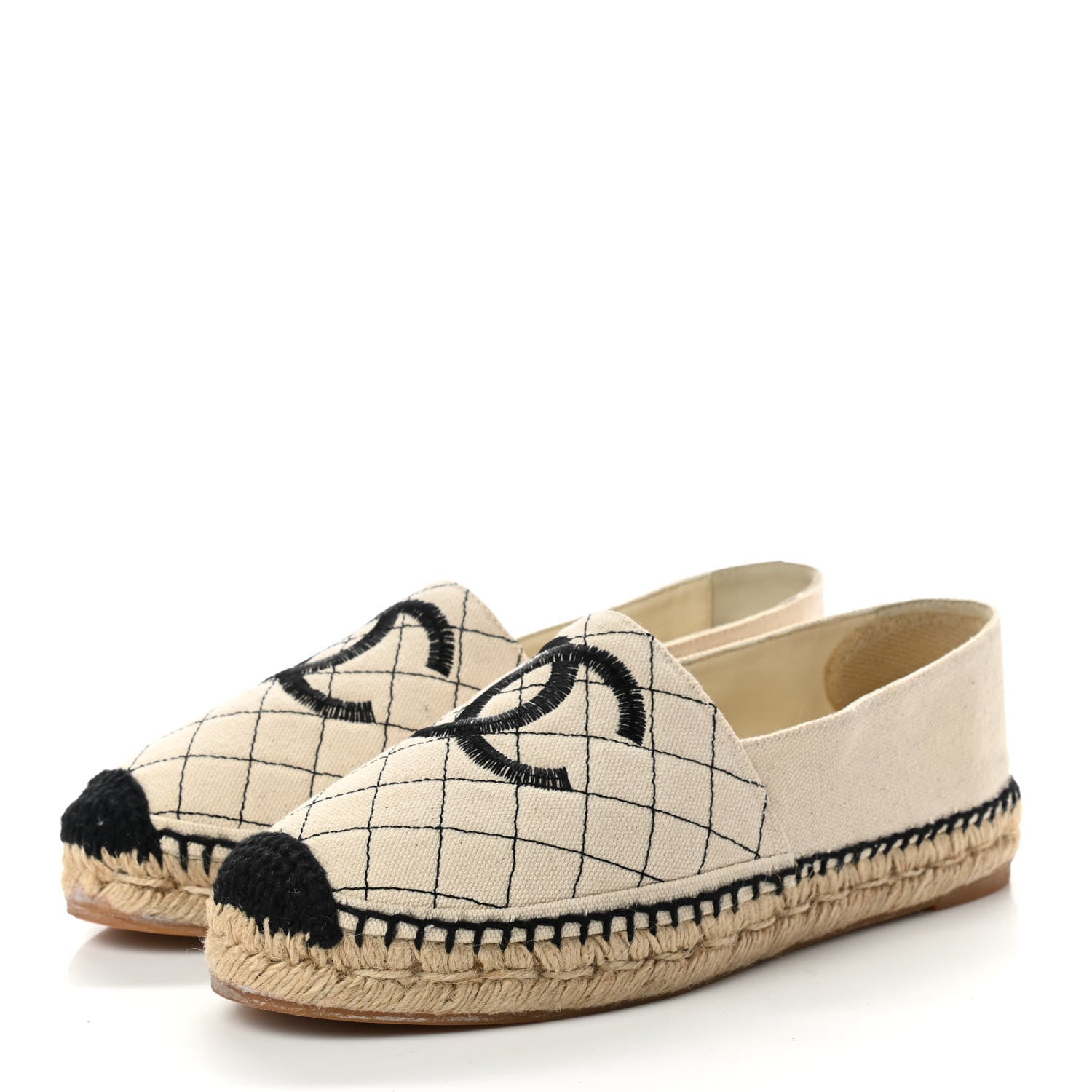 Chanel Fabric Biarritz CC Espadrilles 39 Beige Black 3 of 9