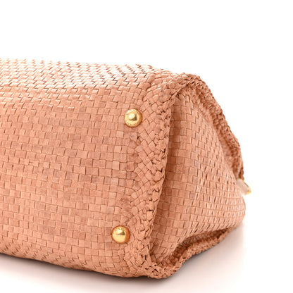 Prada Madras Woven Top Handle Satchel Beige 10 of 12