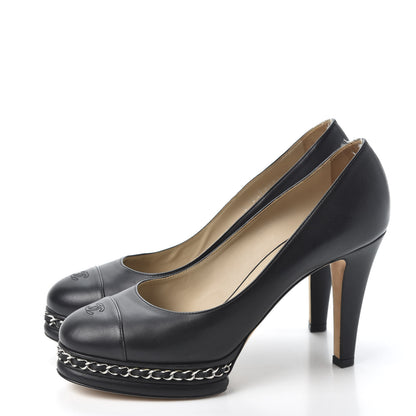 Chanel Lambskin CC Cap Toe Platform Chain Pumps 38.5 Black 2 of 9
