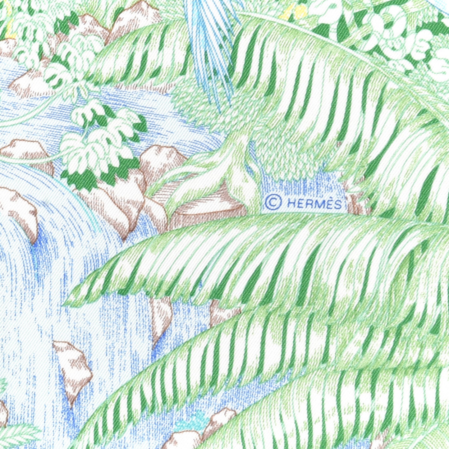 Silk Twill Faubourg Tropical Scarf 90 Bleu Vert Jaune