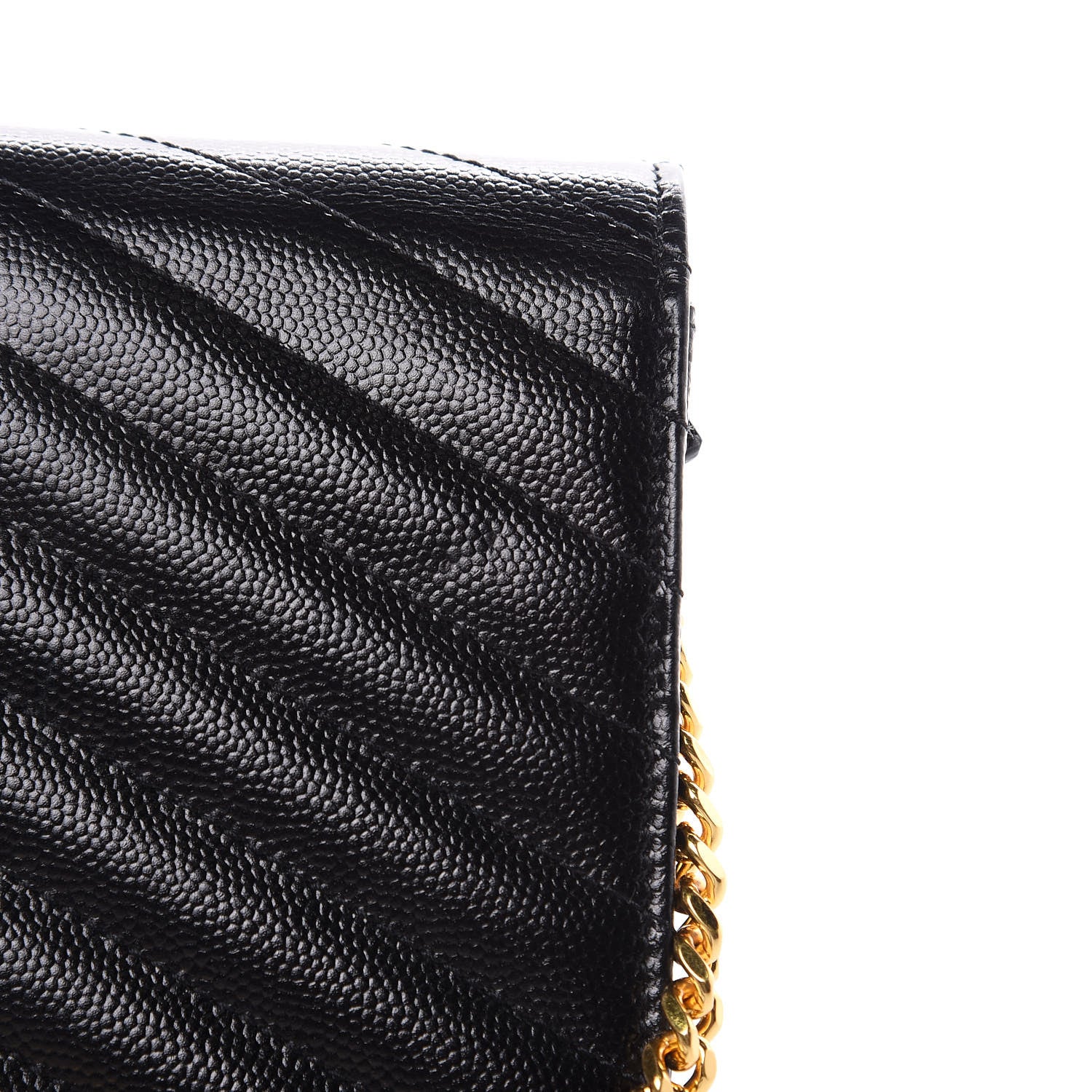 Saint Laurent Grain De Poudre Matelasse Chevron Monogram Envelope Chain Wallet Black 7 of 11