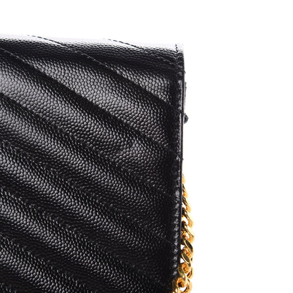 Saint Laurent Grain De Poudre Matelasse Chevron Monogram Envelope Chain Wallet Black 7 of 11