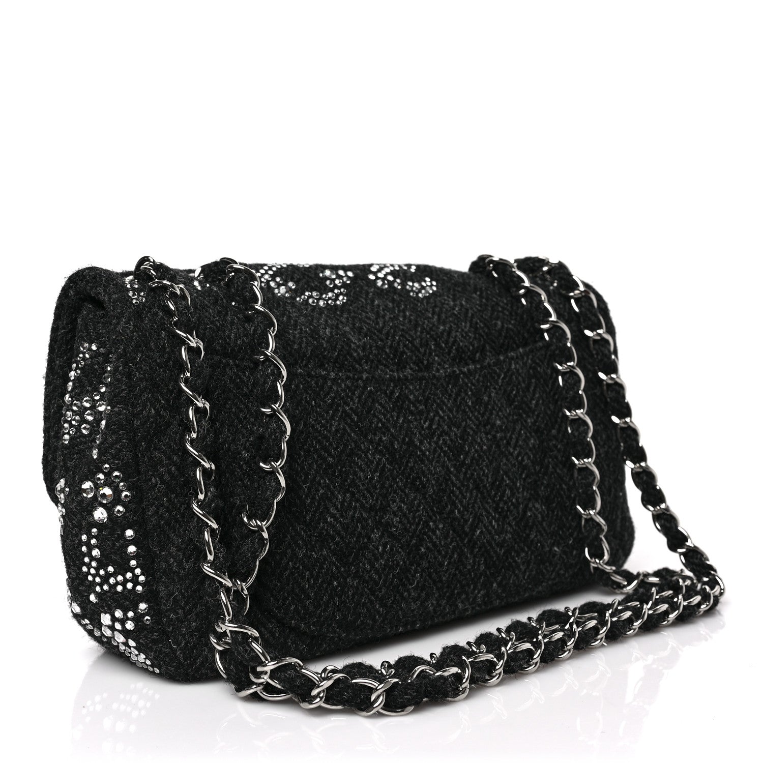 Chanel Tweed Swarovski Crystal Leopard Jumbo Flap Black 3 of 8