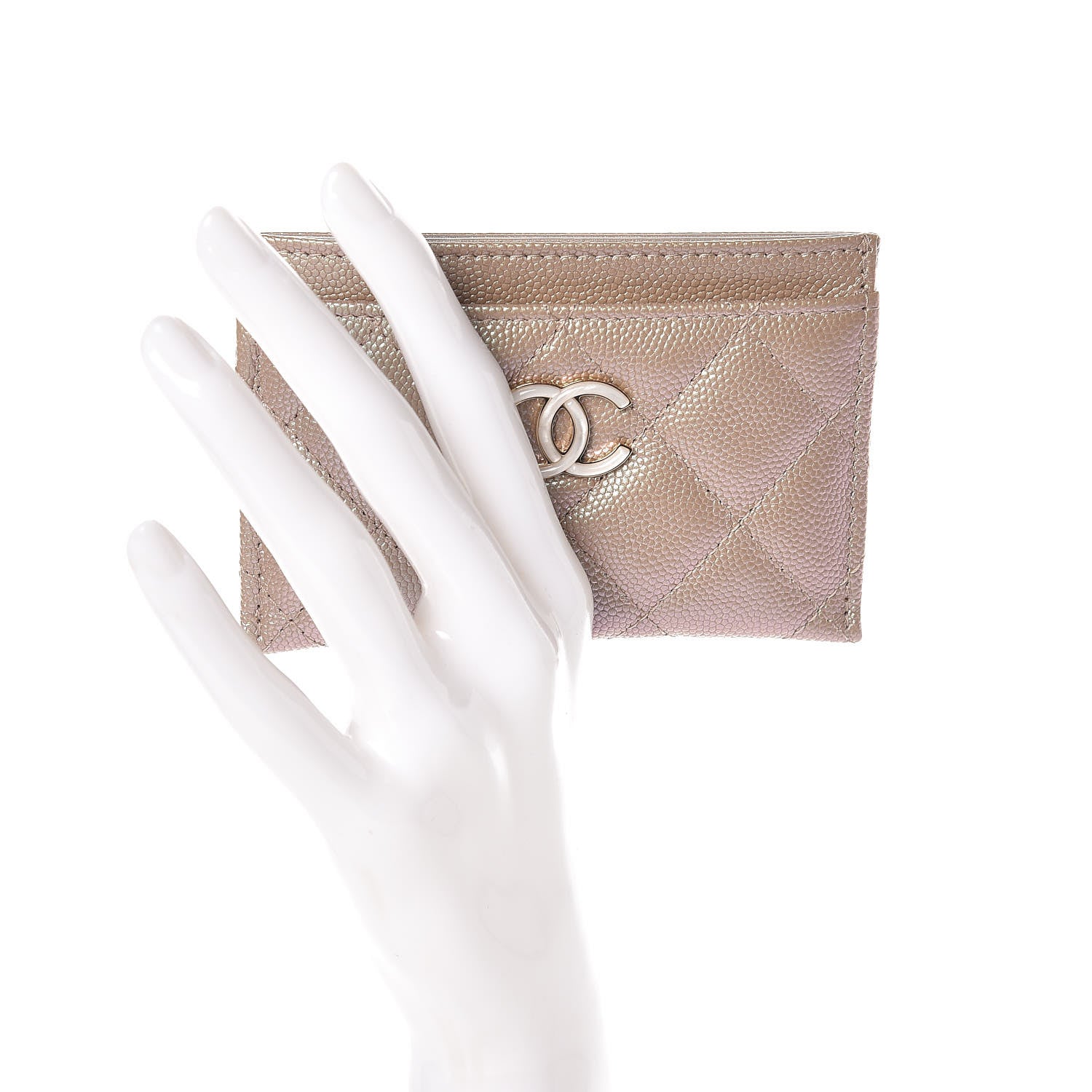 Chanel Iridescent Caviar Quilted Card Holder Beige 2 of 9