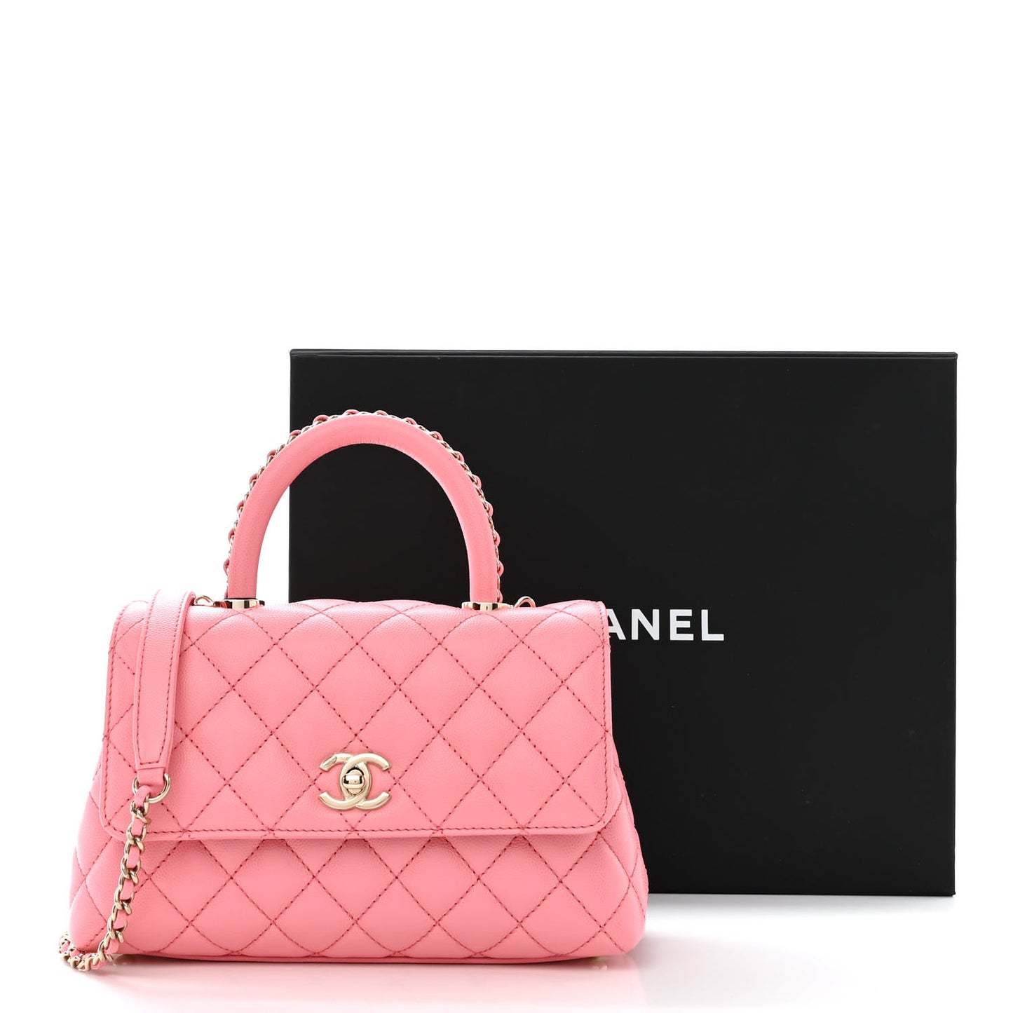 Caviar Quilted Mini Coco Chain Handle Flap Pink