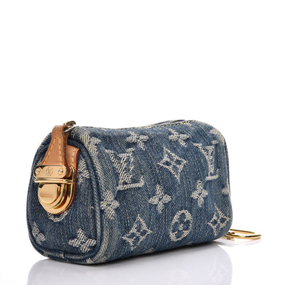 Louis Vuitton Monogram Denim Pochette Speedy PM Key Holder Blue 3 of 8