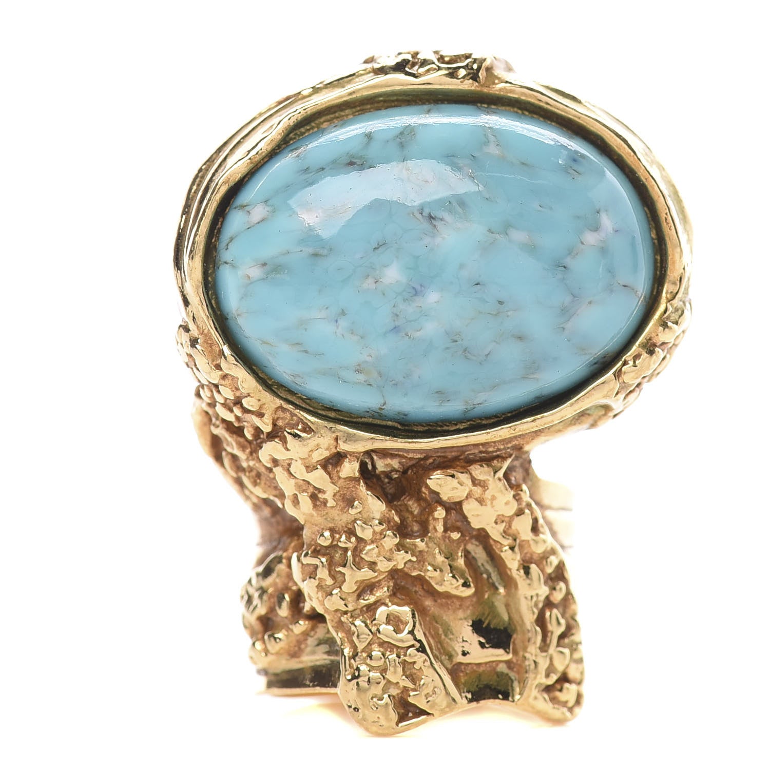 Saint Laurent Glass Cabochon Arty Ovale Ring 5 Gold Turquoise 1 of 5
