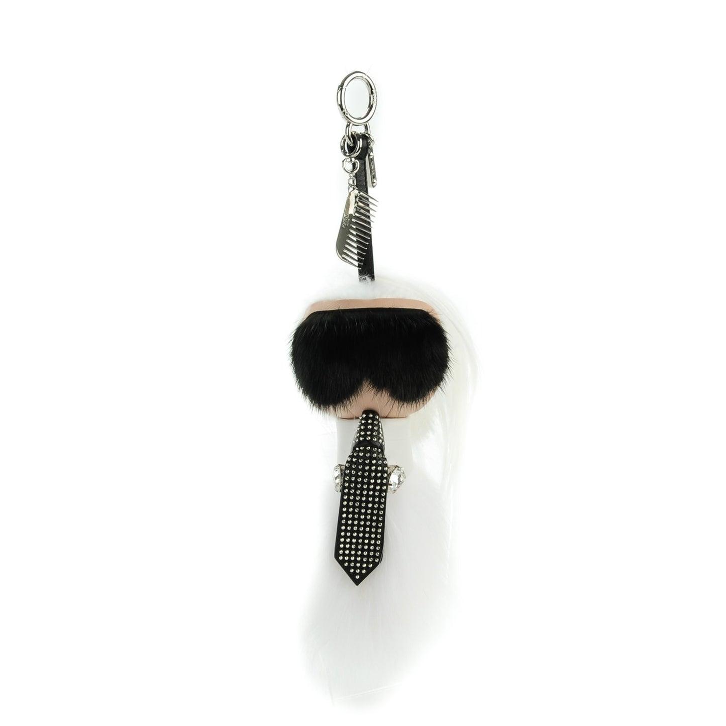 Fox Goat Mink Fur Nappa Crystal Studded Mini Karlito Tuxedo Bag Charm White Multicolor