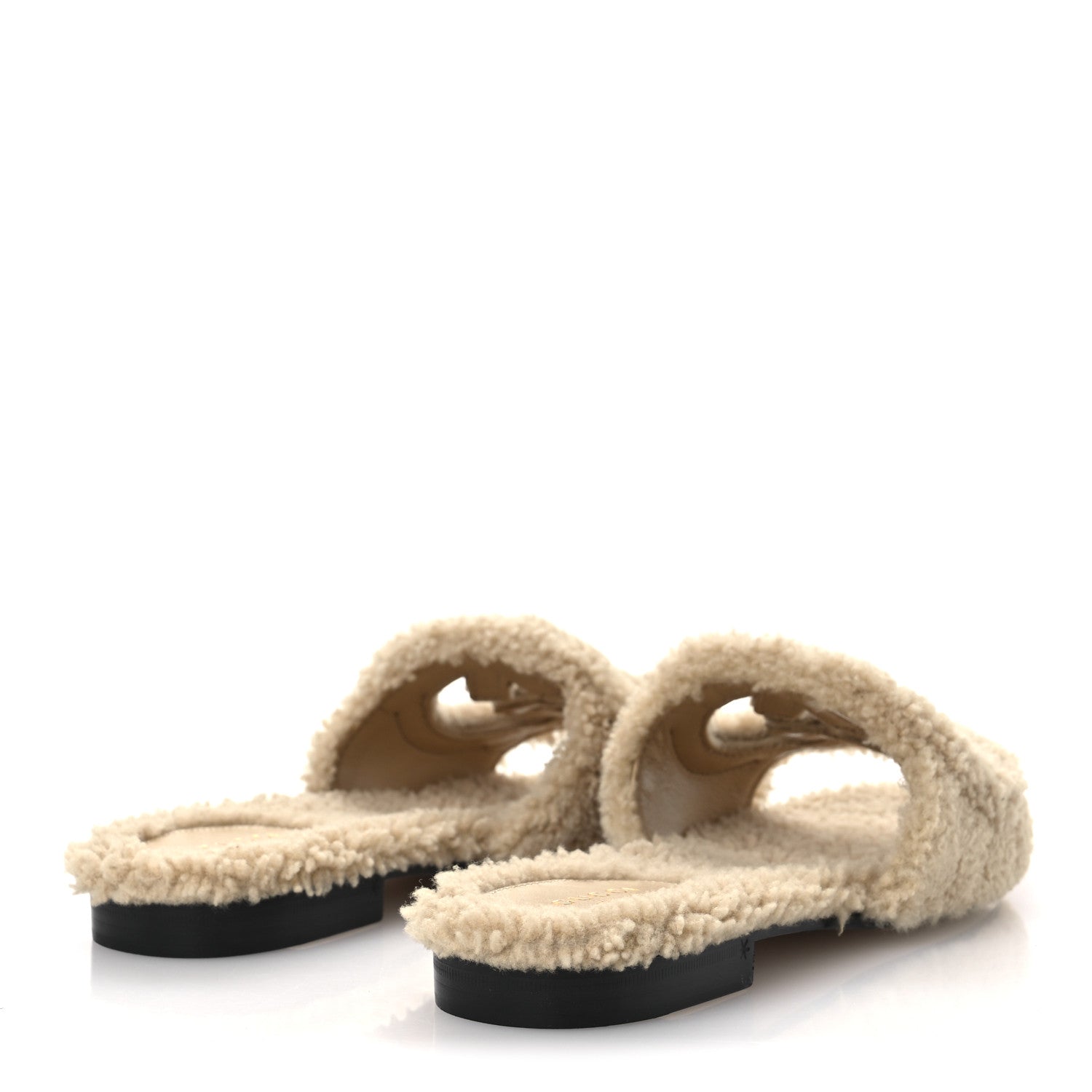 Gucci Shearling Interlocking G Cut Out Slide Sandals 37 Butterscotch 5 of 10