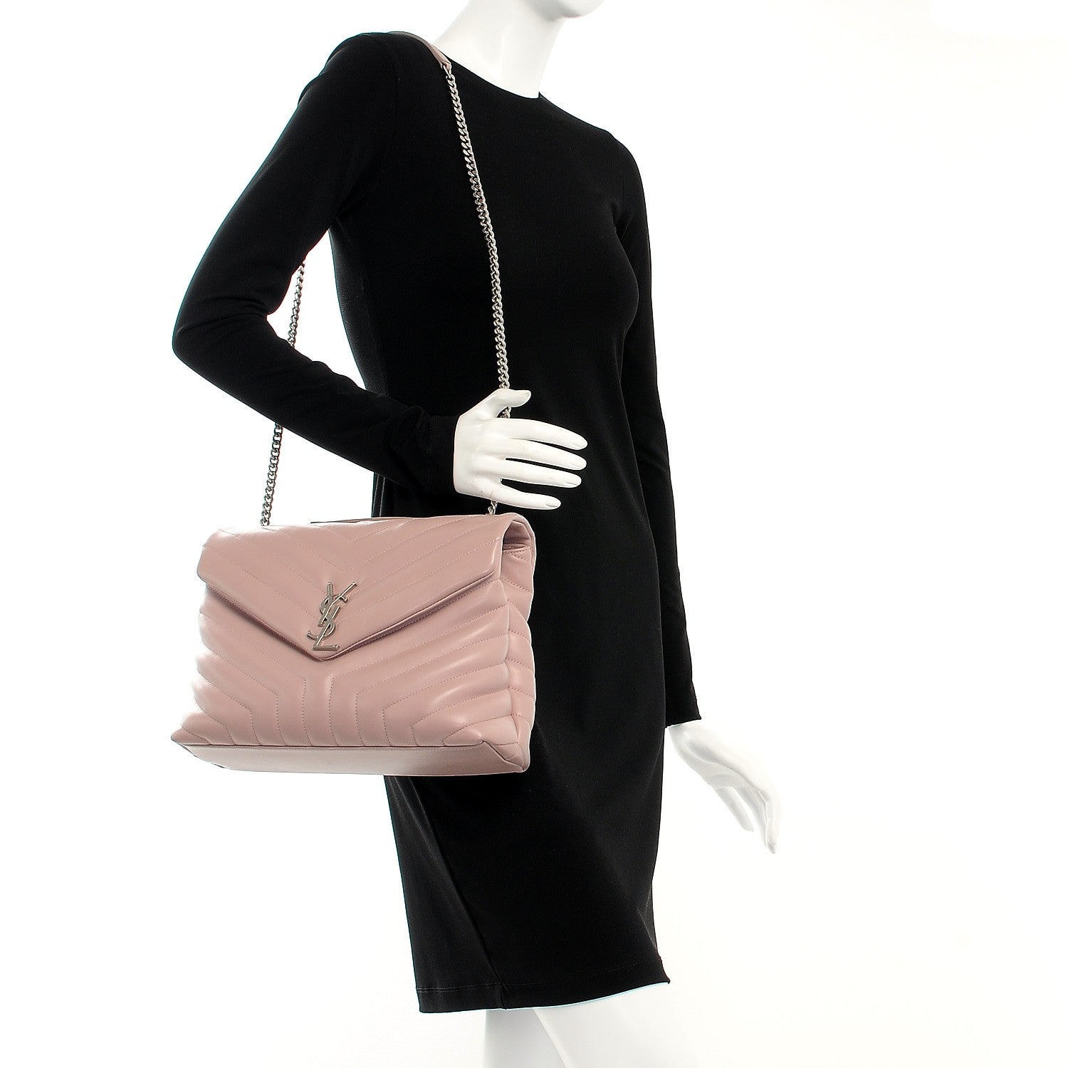 Saint Laurent Calfskin Y Quilted Monogram Medium Loulou Chain Satchel Rose Antic 2 of 15