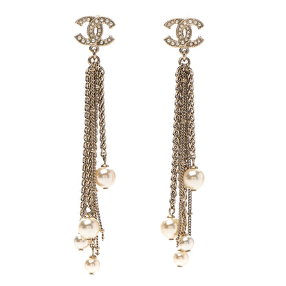 Chanel Glass Pearl CC Long Drop Earrings Gold 1 of 4