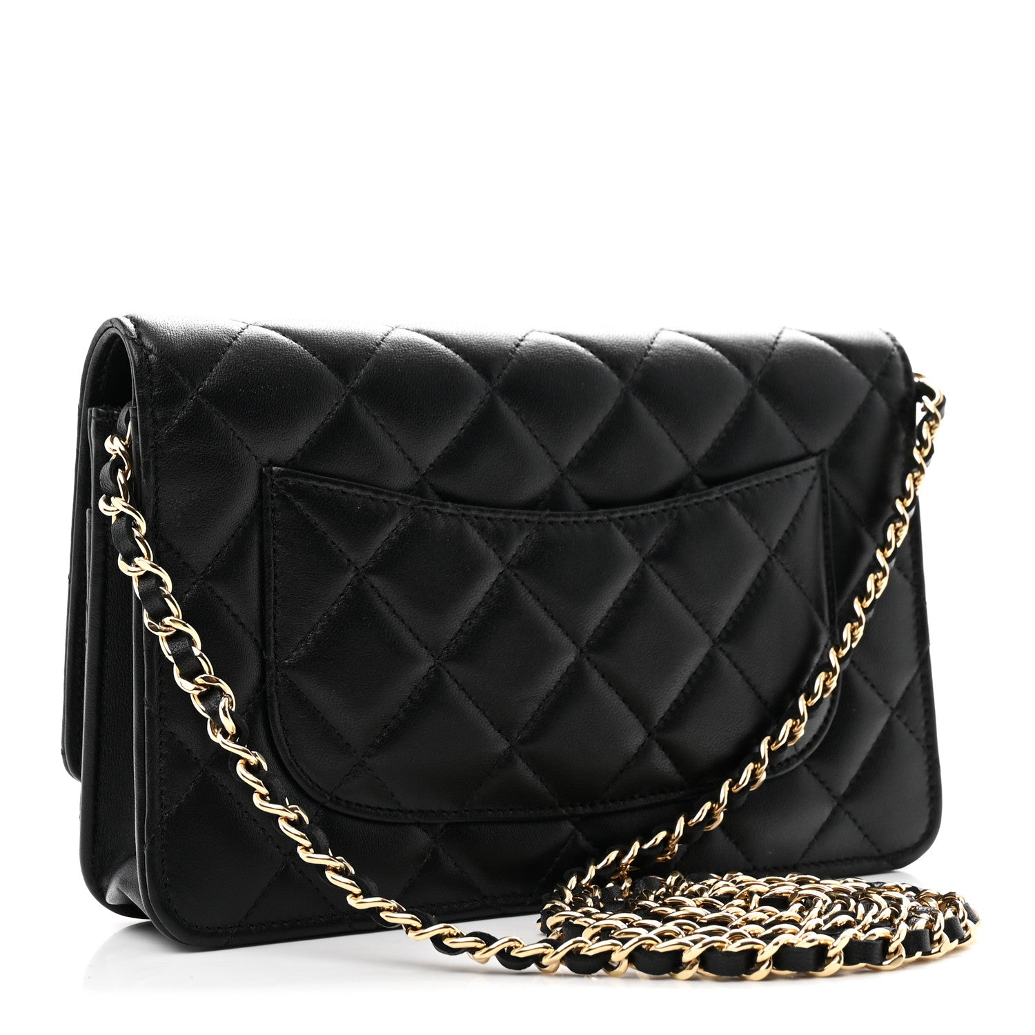 Chanel Lambskin Quilted Wallet On Chain WOC Black 1881114