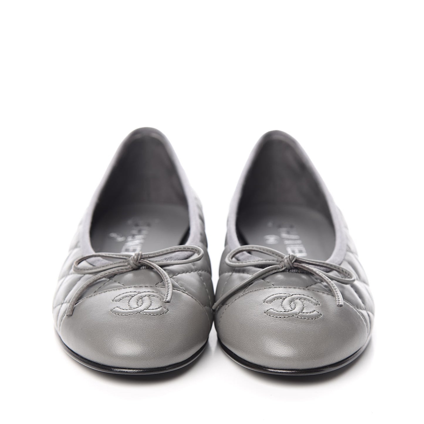 Lambskin Quilted CC Ballerina Flats 38 Grey