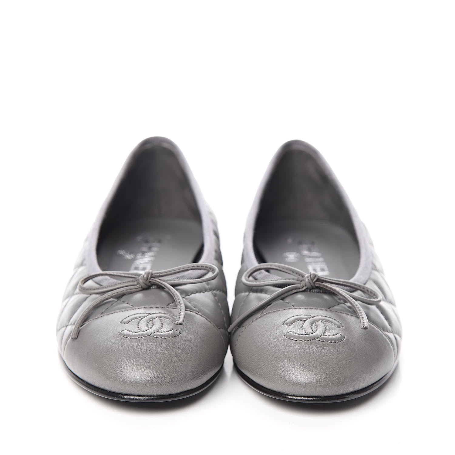 Chanel Lambskin Quilted CC Ballerina Flats 38 Grey 2 of 9