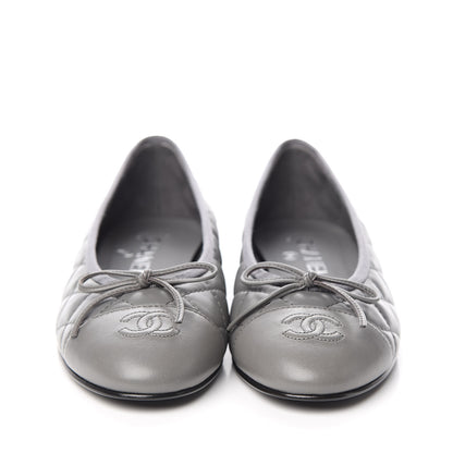 Chanel Lambskin Quilted CC Ballerina Flats 38 Grey 2 of 9