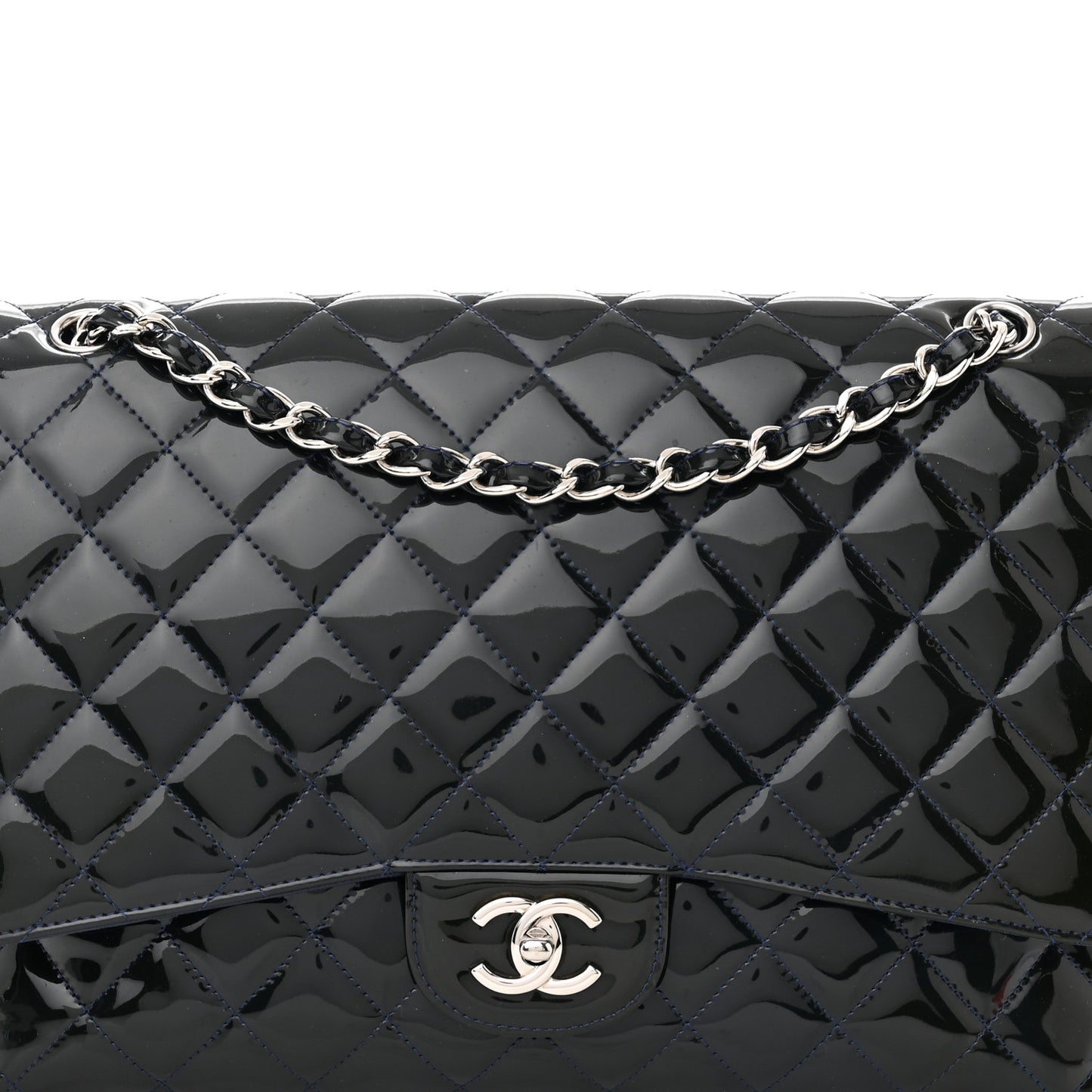 Patent Quilted Maxi Single Flap Blue