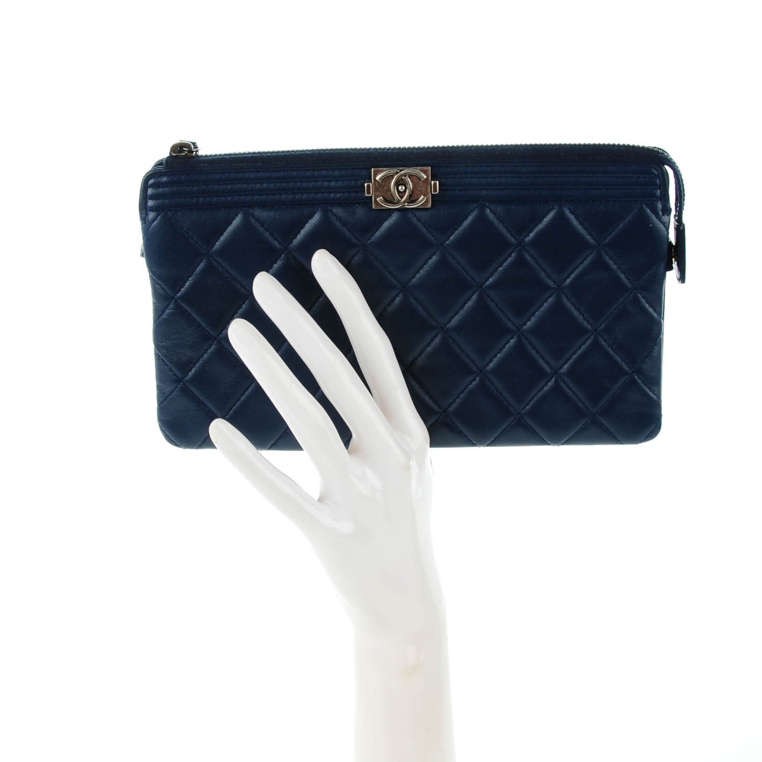 Chanel Lambskin Quilted Small Zipped Boy Clutch Navy 2 of 8