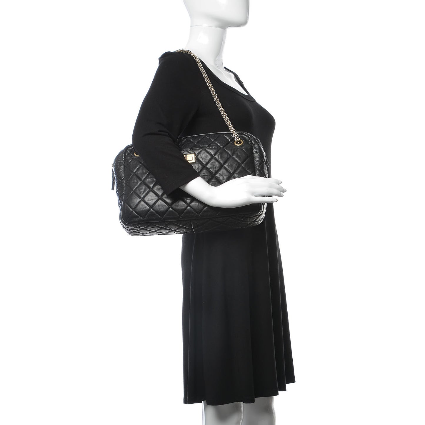 Aged Calfskin Quilted Large Reissue Camera Case Black