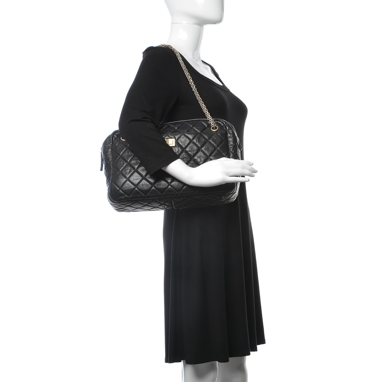 Chanel Aged Calfskin Quilted Large Reissue Camera Case Black 3 of 11