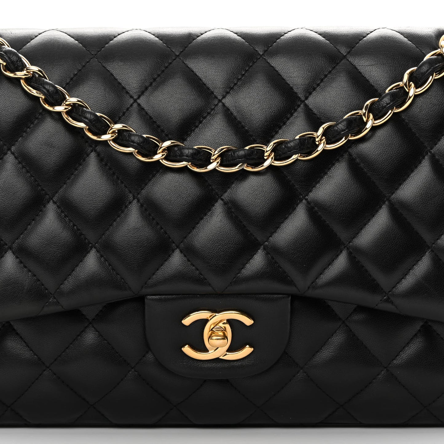 Lambskin Quilted Jumbo Double Flap Black