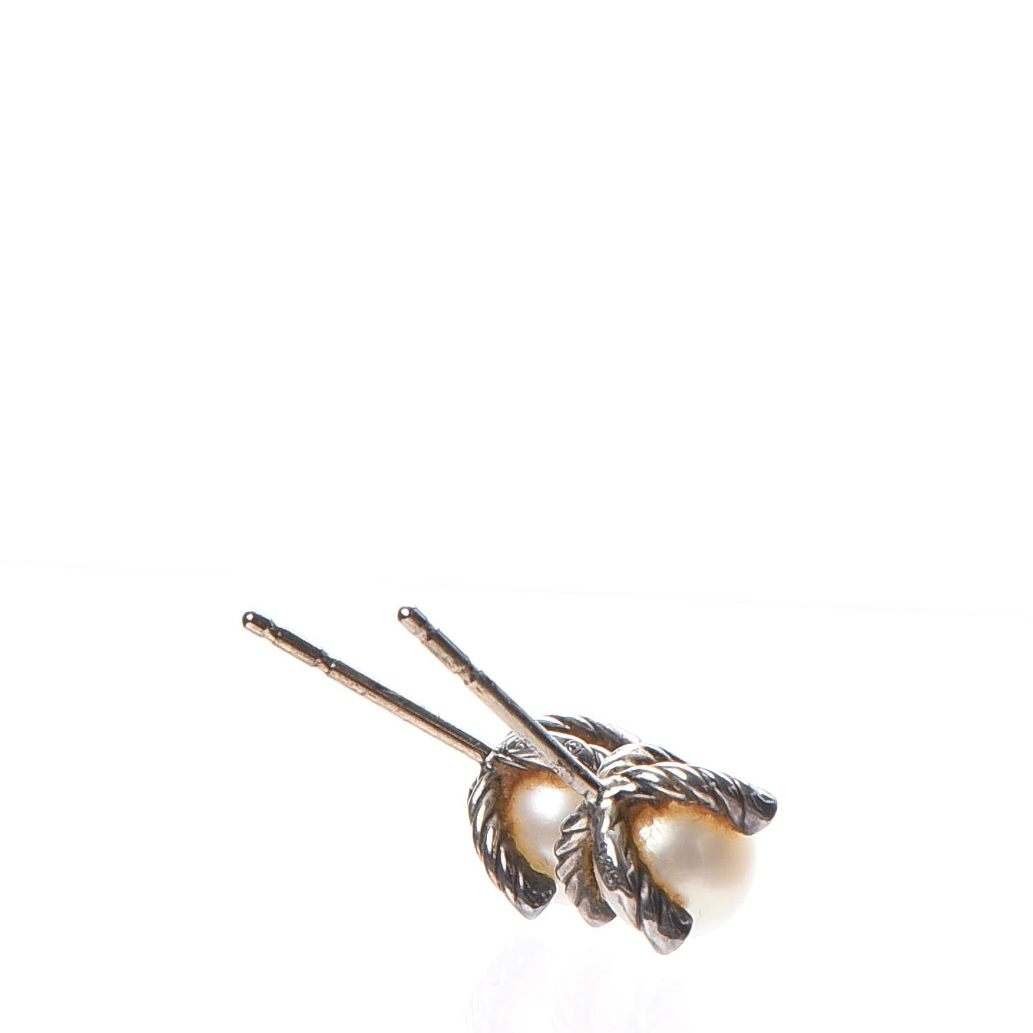 David Yurman Sterling Silver Diamond Pearl 7mm Earrings 4 of 8